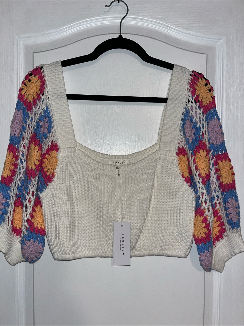 Crochet Sleeve Square Neck Crop Top